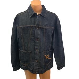 Rocawear Mens XL PolyCotton Machine Washable Button Up Denim Blue Jean Jacket